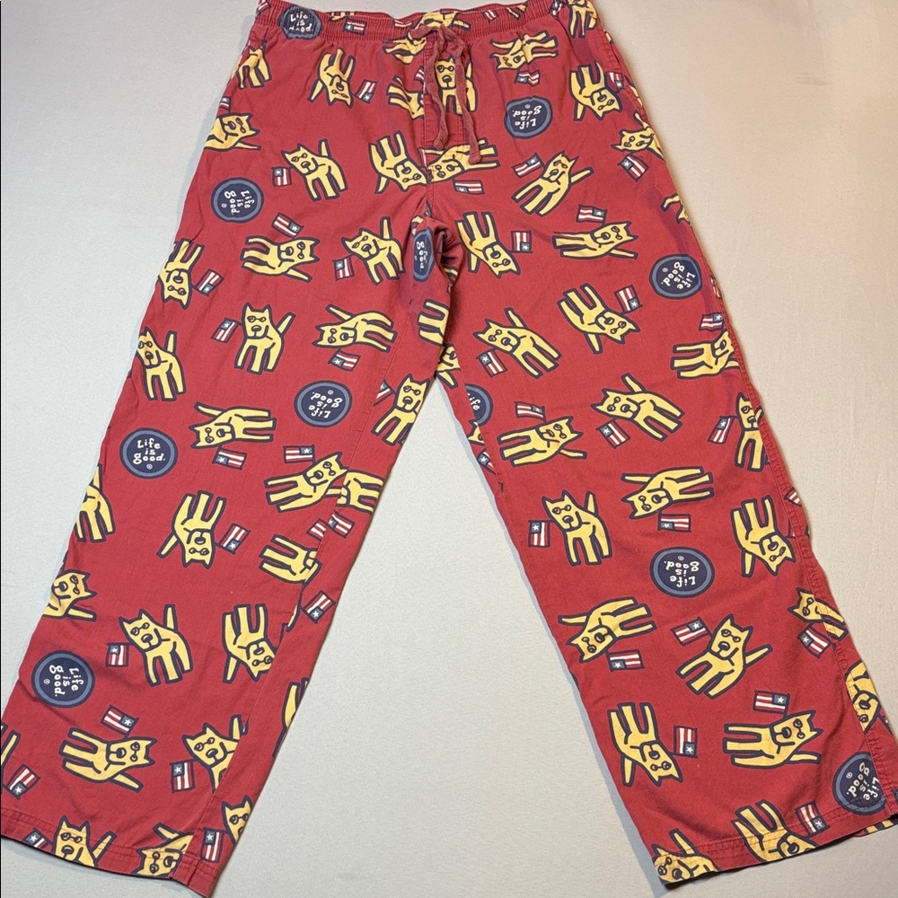 Life Is Good Red Pajama Pants Amercana Dog Normcore